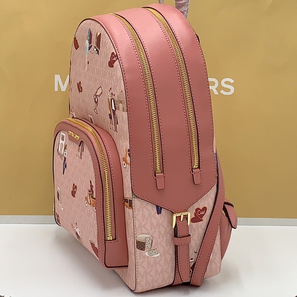 MICHAEL KORS JET SET GIRLS JAYCEE LARGE ZIP PACKED BACKPACK DARK POWDER BLUSH - Picture 6 of 16